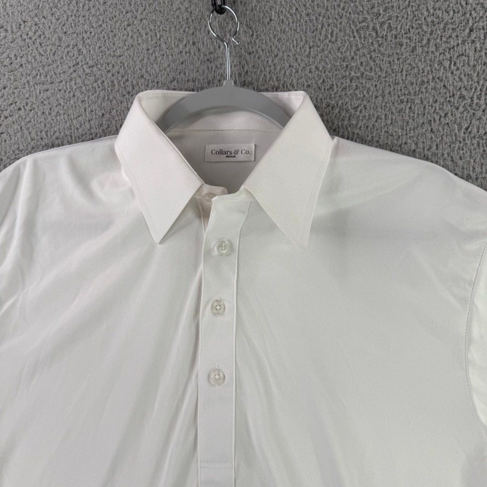 Collars & Co. Dress Collar Polo Mens Medium White Short Sleeve Performance Shirt